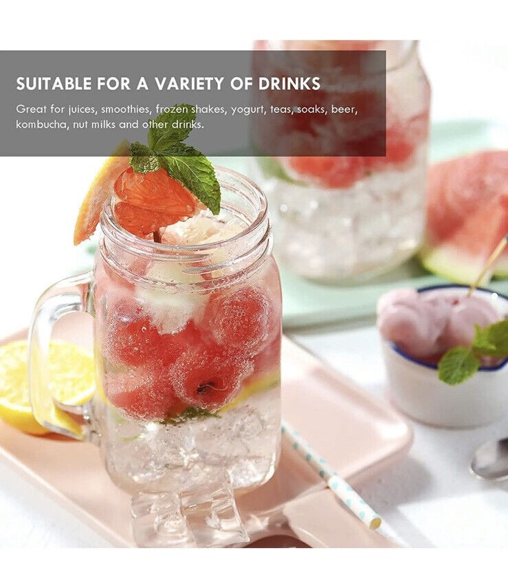 9 Pack 16 Oz Mason jar Drinking Glasses, Mason Mugs with Handle, Old Fashioned R