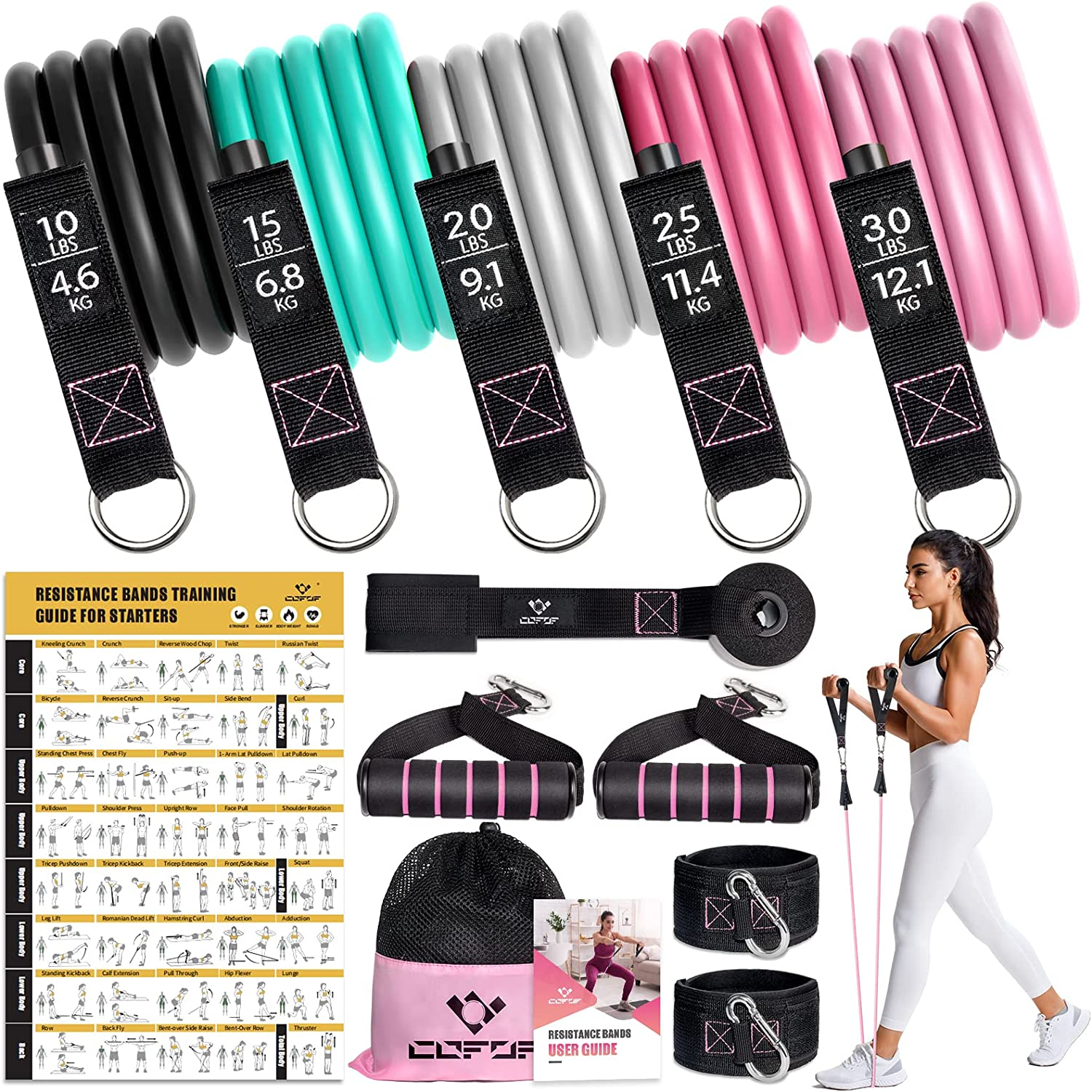 Resistance Bands with Handles for Women, 5 Level Exercise Bands Workout Bands fo