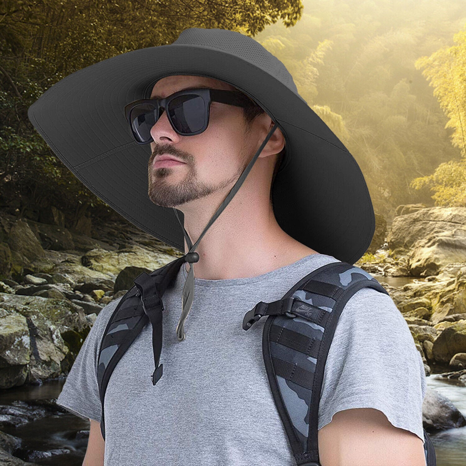 Super Wide Brim Bucket Hat UPF50+ Waterproof Sun Hat for Fishing Hiking Camping