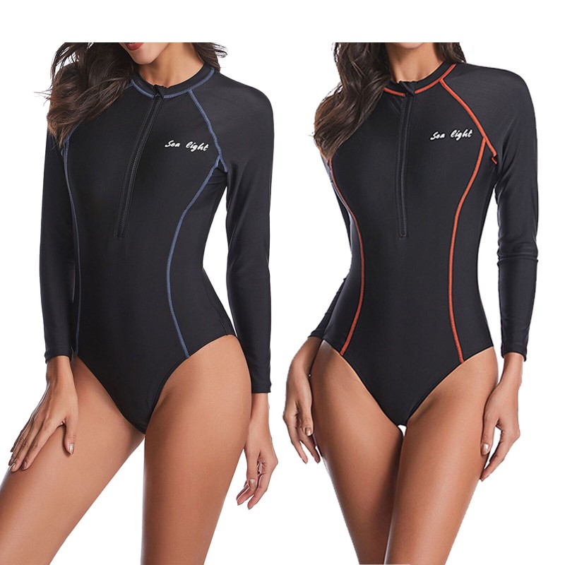 Women's Long Sleeve Rash Guard Swimsuit Surfing One Piece Bathing Suit Swimwear